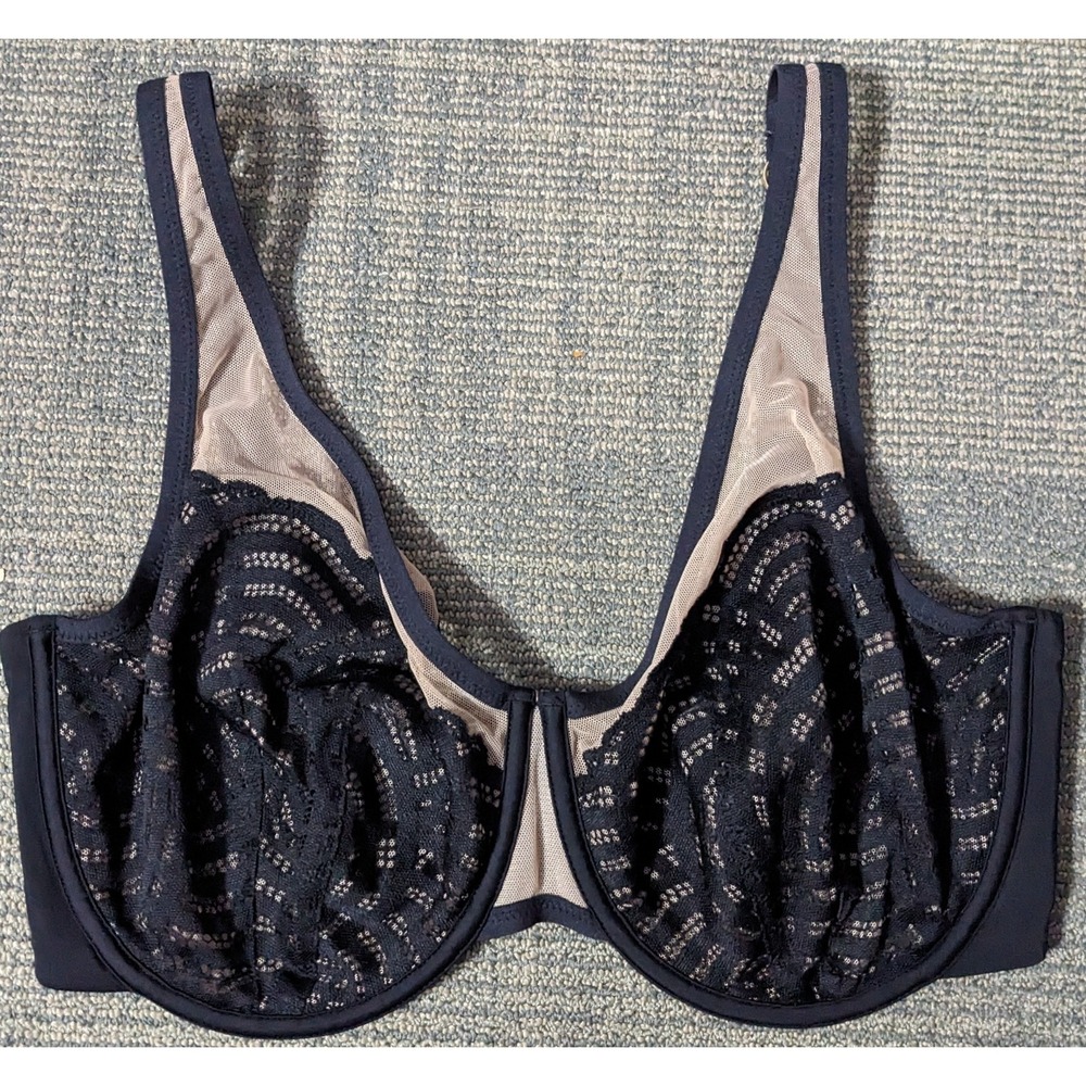 Third Love‎ Bra 36G Deco Scoop Black Lace Mesh Underwire Unlined Mesh Lace